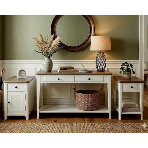 P2728 Collection 01 : Bộ 3 Bàn Trang Trí - Màu Trắng + Nâu